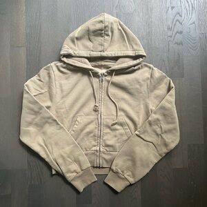Brandy Melville tan crystal cropped zip up hoodie
